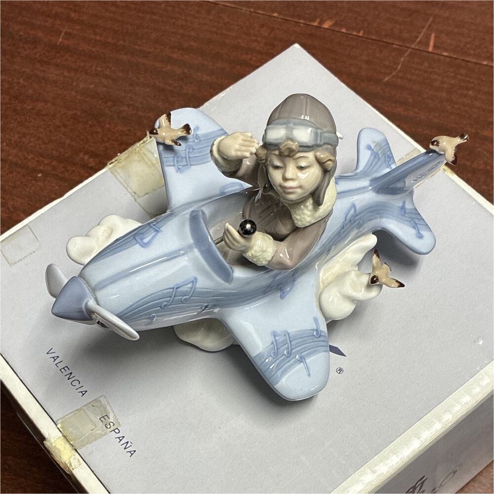 Lladró Porcelain Airplane Figurine "Over the Clouds" Glossy, Boxed Ex Cond!